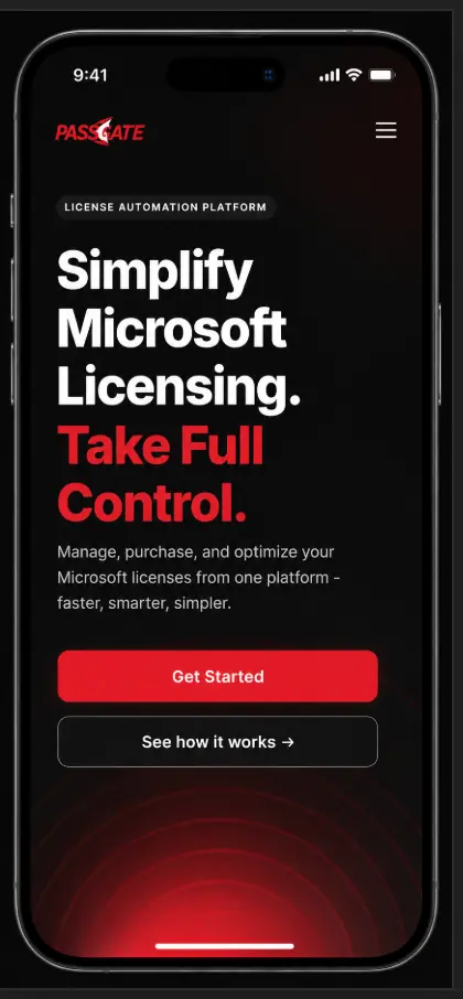 PASSGATE mobile dashboard preview